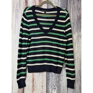 White House Black Market Women’s Blue & Green Medium V Neck Sweater